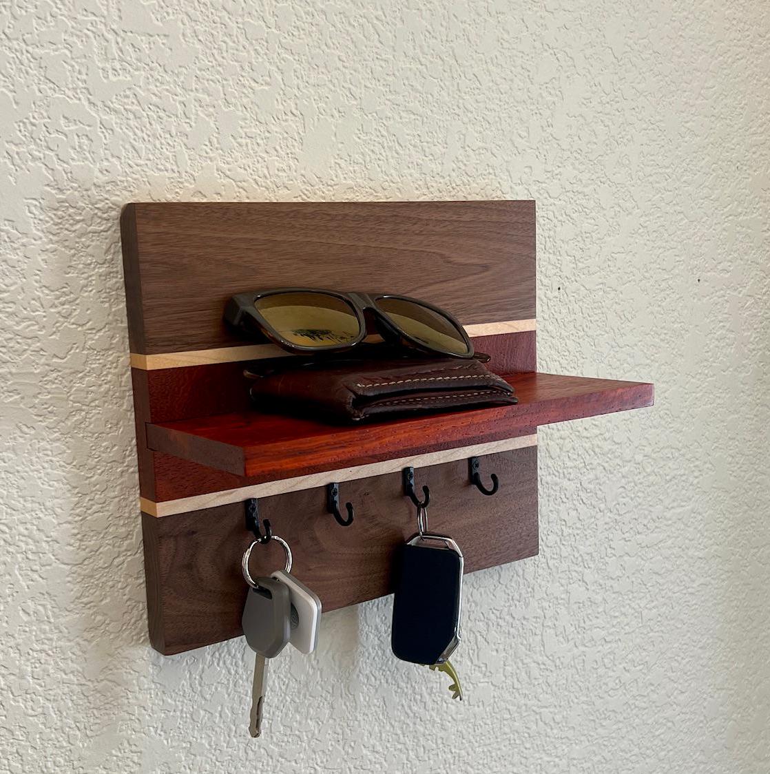 Elegant Key Rack - Handmade with Walnut, Maple, and Padauk- Entryway Organizer