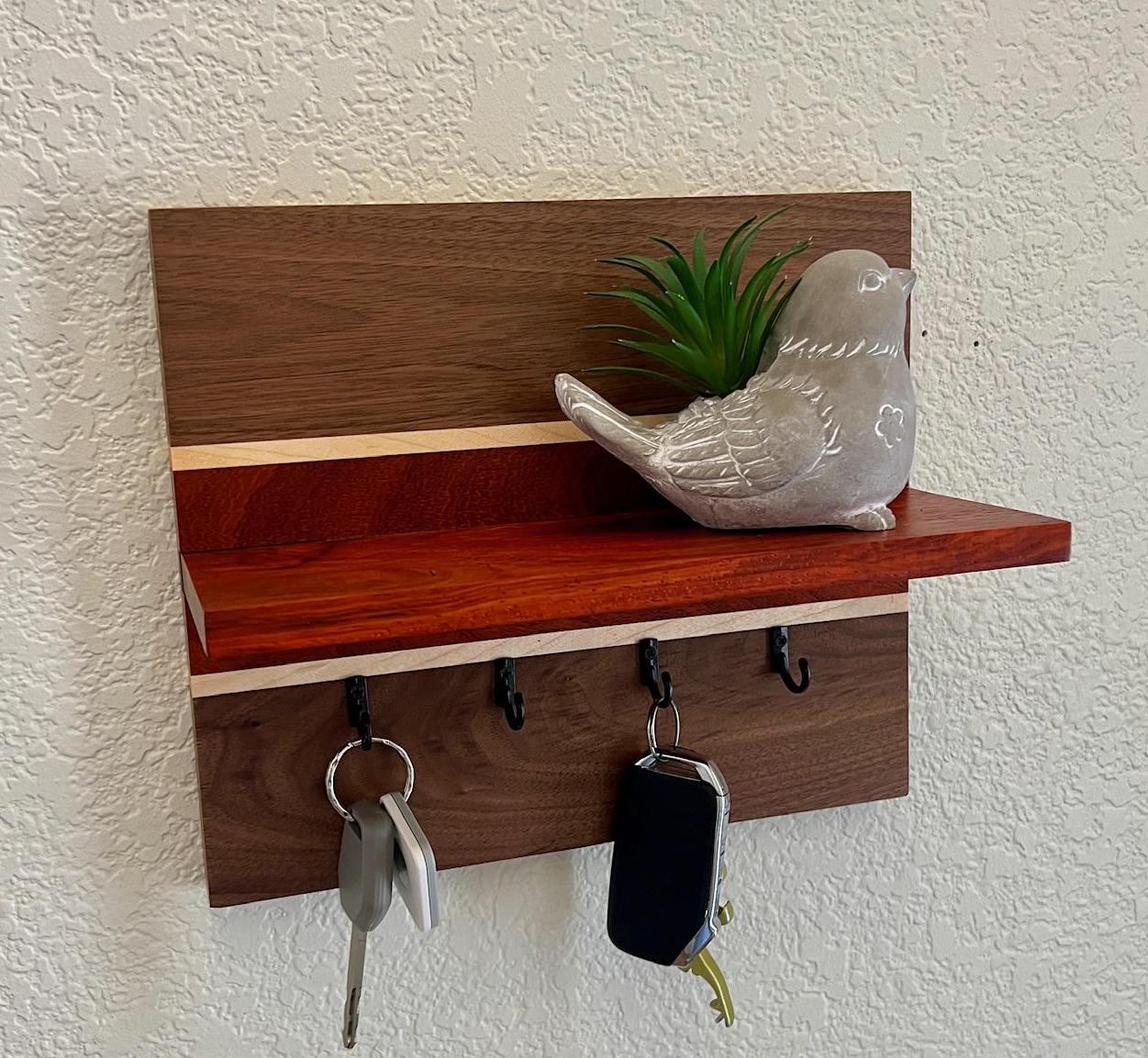 Elegant Key Rack - Handmade with Walnut, Maple, and Padauk- Entryway Organizer